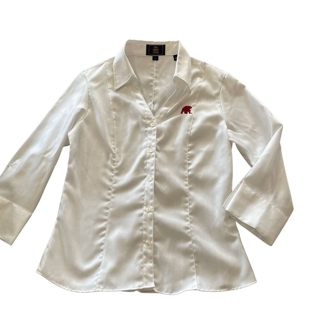 Alabama The Shirt Shop Small White Button Up 3/4 Sleeve Elephant Crimson Tide